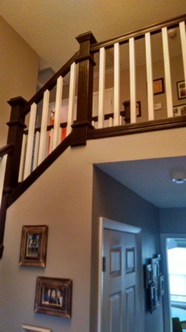 Blond oak to rich java gell stained staircase by Rodney Shambaugh